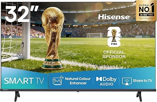 هايسينس تلفزيون LED ذكي 32 بوصة HD فيدا، تصميم بدون حواف، دي تي اس فيرتشوال اكس، واي فاي مدمج، اسود - 32A4Q